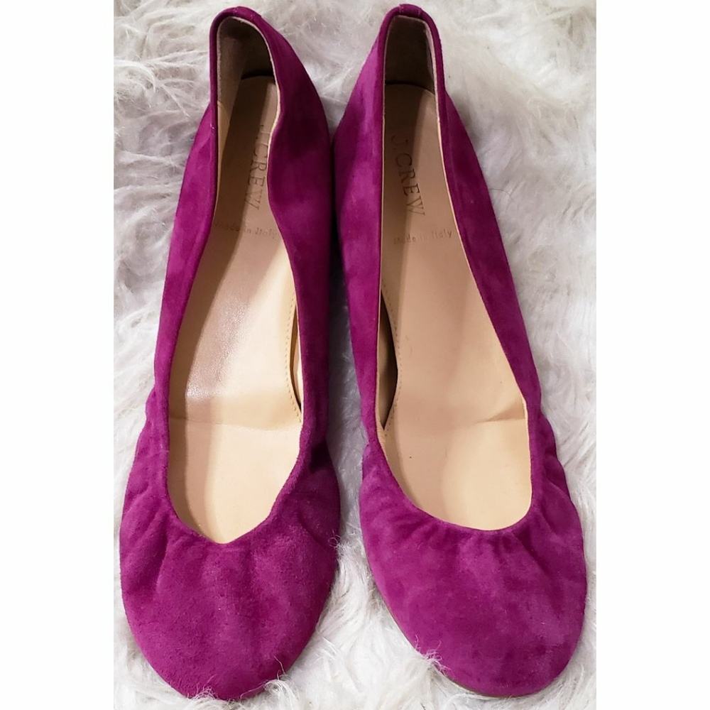 J Crew Purple Suede Leather Flats Shoes Scrunch Round Toe